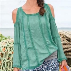 Sundance Crochet Lace Cold Shoulder Crinkled Top